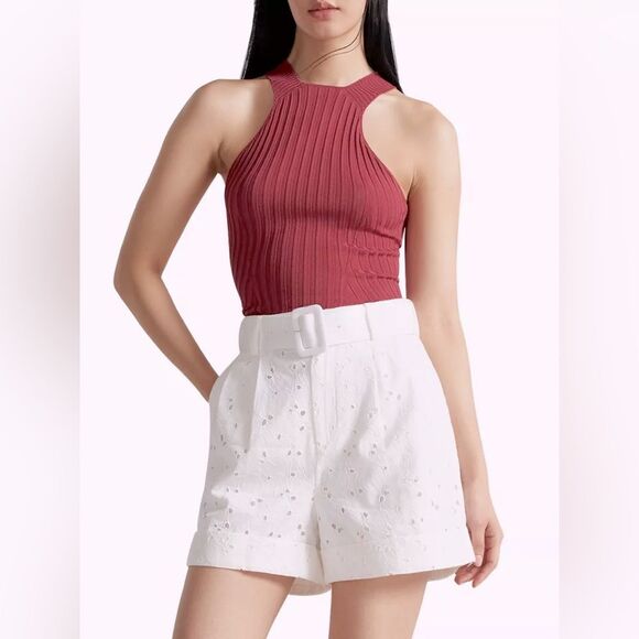 Ted Baker London Suzet Tailored Eyelet Lace Belted Mom Shorts in White size 6 - Picture 1 of 16